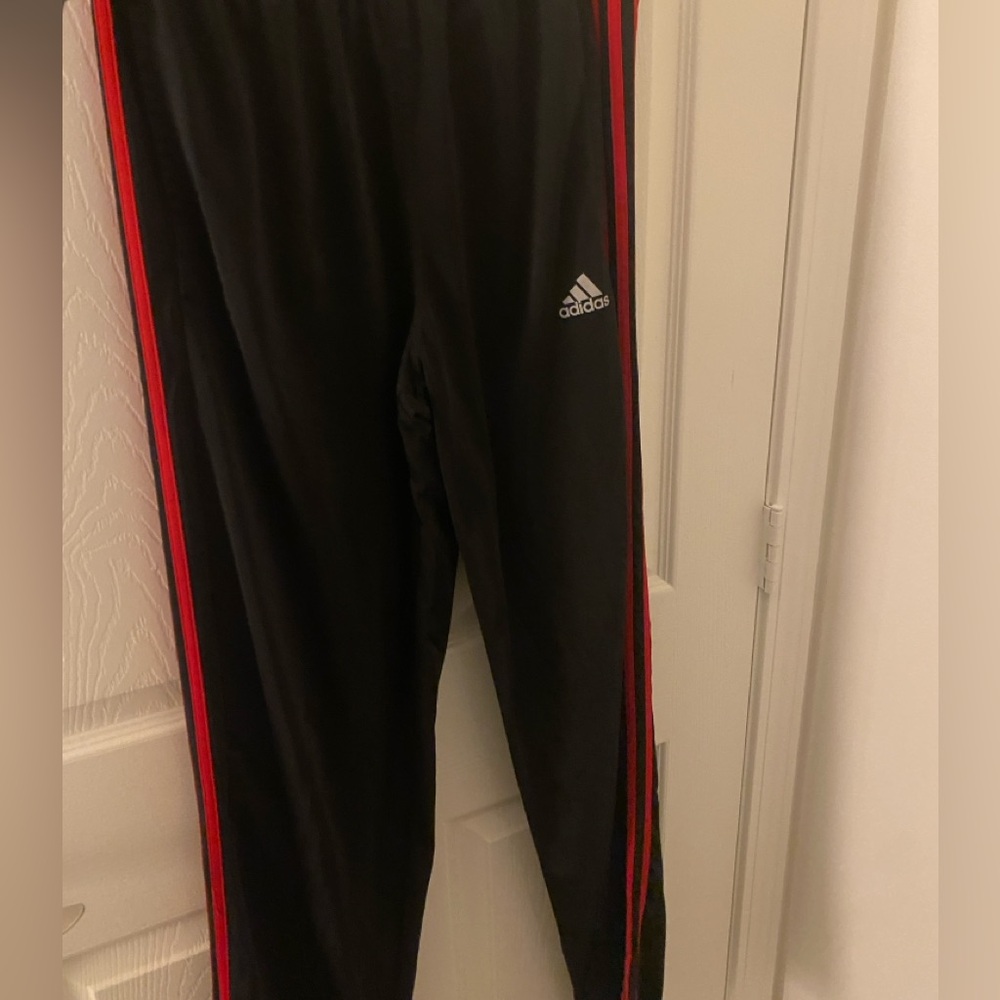 Black Adidas Sweatpants with Red Stripes